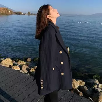 Зимние женские винтажные пиджаки в британском стиле, двубортные свободные женские повседневные куртки S бежевый