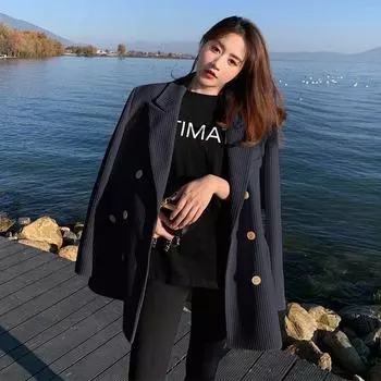 Зимние женские винтажные пиджаки в британском стиле, двубортные свободные женские повседневные куртки S бежевый