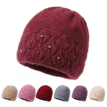 Зимние женские вязаные шапки из пряжи для женщин среднего возраста, шапки из толстого бархата, модные осенние шапки One size фиолетовый