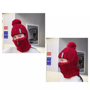 Зимние женские вязаные шапки плюшевый пуловер наушники нагрудник шапка для тепла капот меховая теплая шапка as the picture