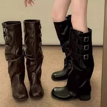 Зимние женские высокие сапоги на платформе, модные женские сапоги до колена с молнией сзади, элегантная женская обувь с толстой подошвой 35