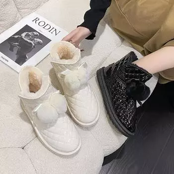 Зимние женские высокие зимние ботинки из плюша, теплые, противоскользящие и износостойкие зимние ботинки для женщин 35 чёрный