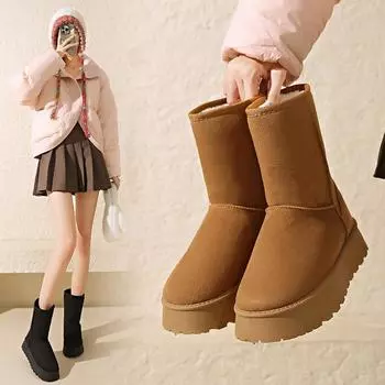 Зимние женские высокие зимние ботинки Теплые плюшевые ботинки 36 коричневый