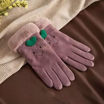 Зимние женские замшевые кожаные перчатки со смайликом и сенсорным экраном, женские теплые кашемировые двойные толстые плюшевые велосипедные варежки для вождения One Size серый