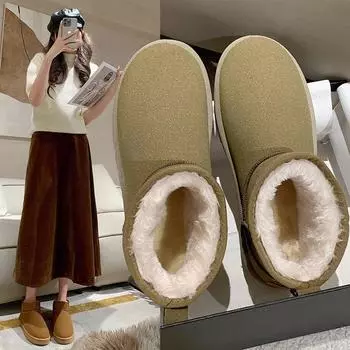 Зимние женские замшевые утолщенные теплые ботинки для снега Повседневные однопедальные хлопковые ботинки для снега 36 малиновый