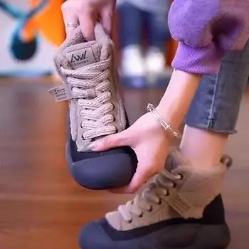 Зимние женские зимние бархатные утолщенные теплые женские хлопковые туфли с толстой подошвой и высоким голенищем короткие сапоги пушистые зимние сапоги 35