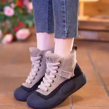 Зимние женские зимние бархатные утолщенные теплые женские хлопковые туфли с толстой подошвой и высоким голенищем короткие сапоги пушистые зимние сапоги 35