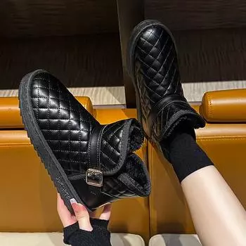 Зимние женские зимние ботинки, новые, с круглым носком, сохраняющие тепло, хлопковые ботинки для женщин, обувь на платформе, обувь на плоской подошве, женская повседневная обувь 36 чёрный