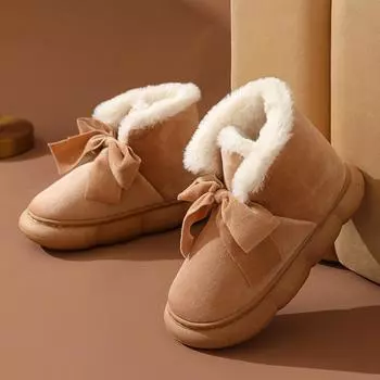 Зимние женские зимние ботинки с толстым средним слоем, с плюшевой изоляцией и нескользящей толстой подошвой, хлопковая обувь для активного отдыха 36-41 36-37(one size smaller) бежевый