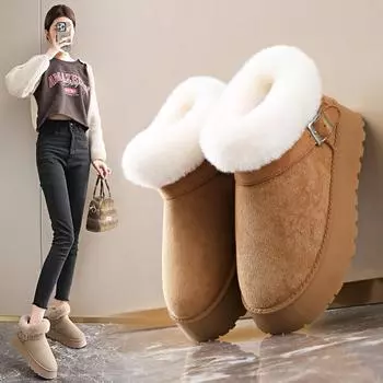 Зимние женские зимние ботинки Теплые плюшевые полусапожки 36 коричневый