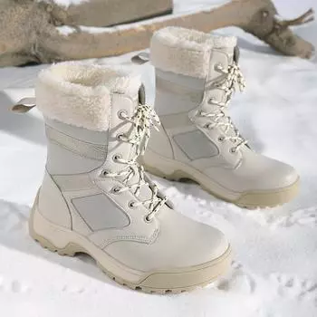 Зимние женские зимние ботинки, высококачественные, супер теплые, водонепроницаемые, до середины голени, женские, удобные, женские, походные, плюшевые ботинки, размер 36-42 36 чёрный