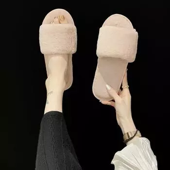 Зимние женские зимние домашние меховые тапочки, нескользящая повседневная домашняя обувь на плоской подошве, женские шлепанцы, теплая обувь, однотонные цвета 36-37 розовый