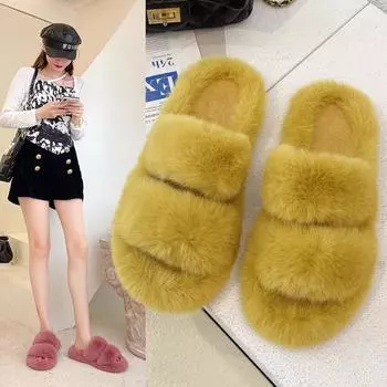 Зимние женские зимние домашние меховые тапочки, нескользящая повседневная домашняя обувь на плоской подошве, женские шлепанцы, теплая обувь, однотонные цвета 35 бежевый