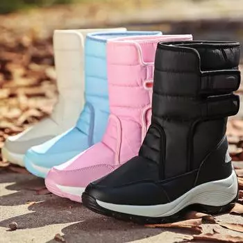 Зимние женские зимние сапоги большого размера, размеры 35–42, толстые плюшевые уличные водонепроницаемые женские ботинки с высоким берцем 35 чёрный