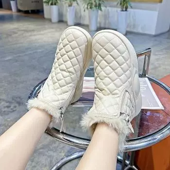 Зимние женские зимние сапоги из бархата, теплые, высокие, нескользящие, с толстой подошвой из хлопка 35 чёрный