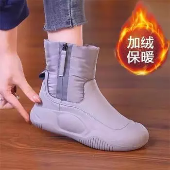 Зимние женские зимние сапоги из бархата, утепленные, хлопковые, новые, универсальные, на толстой подошве, короткие, водонепроницаемые 35 чёрный