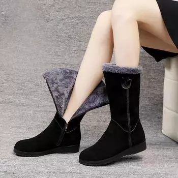 Зимние женские зимние сапоги Модная нескользящая обувь для отдыха на открытом воздухе Комфортные повседневные толстые сапоги до середины голени Женские хлопковые ботинки на молнии Botas Mujer 35
