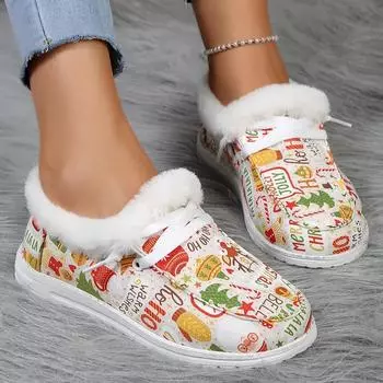 Зимние женские зимние сапоги на плоской подошве, женские хлопковые туфли с рождественским принтом, короткие плюшевые ботильоны, праздничные женские лоферы 20274 36 красный