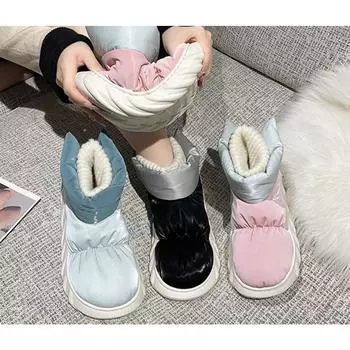 Зимние женские зимние сапоги на толстой подошве, водонепроницаемые и теплые домашние плюшевые, соответствующего цвета, пуховые хлопковые туфли для женщин, которые можно носить на открытом воздухе 36 чёрный