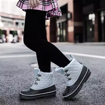 Зимние зимние ботинки 2024 года для девочек, высокие, резиновые, средние и старшие, детские, флисовые, теплые, хлопковые, поставка обуви 28 yards/inner length 18.7cm хаки