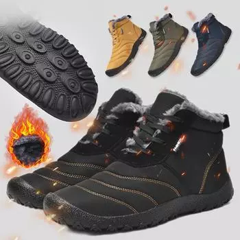 Зимние зимние ботинки для мужчин и женщин, сохраняющие тепло, хлопковая обувь, уличная походная обувь, плюшевые теплые высокие ботильоны, мужские кроссовки 36 чёрный