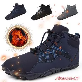 Зимние зимние ботинки для мужчин и женщин, сохраняющие тепло, хлопковая обувь, уличная походная обувь, плюшевые теплые высокие ботильоны, мужские кроссовки 36 чёрный