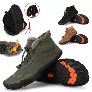 Зимние зимние ботинки для мужчин и женщин, сохраняющие тепло, хлопковая обувь, босиком, уличная походная обувь, плюшевые теплые высокие ботильоны, большой размер 47, мужские кроссовки 36 чёрный