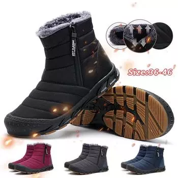 Зимние зимние ботинки для мужчин и женщин, сохраняющие тепло, хлопковая обувь, уличная походная обувь, плюшевые теплые высокие ботильоны, мужские кроссовки 36 чёрный