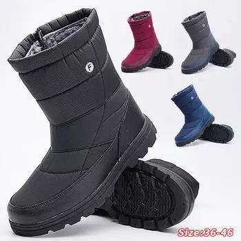 Зимние зимние ботинки для мужчин и женщин, сохраняющие тепло, хлопковая обувь, уличная походная обувь, плюшевые теплые высокие ботильоны, мужские кроссовки 36 чёрный