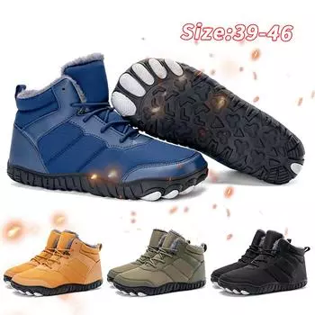 Зимние зимние ботинки для мужчин и женщин, сохраняющие тепло, хлопковая обувь, босиком, уличная походная обувь, плюшевые теплые высокие ботильоны, большой размер 47, мужские кроссовки 39 чёрный