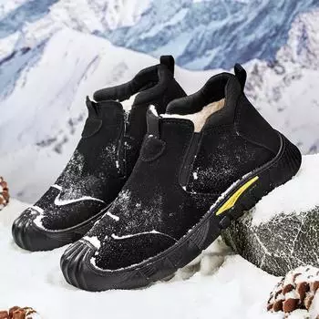Зимние зимние ботинки для мужчин и женщин, сохраняющие тепло, хлопковая обувь, уличная походная обувь, плюшевые теплые высокие ботильоны, мужские кроссовки 39 чёрный