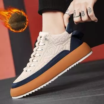 Зимние зимние ботинки для мужчин и женщин, сохраняющие тепло, хлопковая обувь, уличная походная обувь, плюшевые теплые высокие ботильоны, мужские кроссовки 39 чёрный