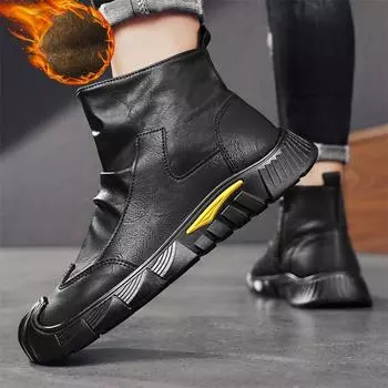 Зимние зимние ботинки для мужчин и женщин, сохраняющие тепло, хлопковая обувь, уличная походная обувь, плюшевые теплые высокие ботильоны, мужские кроссовки 39 чёрный