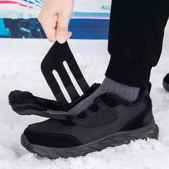 Зимние зимние ботинки для мужчин и женщин, сохраняющие тепло, хлопковая обувь, уличная походная обувь, плюшевые теплые высокие ботильоны, мужские кроссовки 36 чёрный