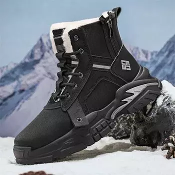 Зимние зимние ботинки для мужчин и женщин, сохраняющие тепло, хлопковая обувь, уличная походная обувь, плюшевые теплые высокие ботильоны, мужские кроссовки 39 чёрный