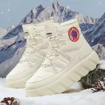 Зимние зимние ботинки для мужчин и женщин, сохраняющие тепло, хлопковая обувь, уличная походная обувь, плюшевые теплые высокие ботильоны, мужские кроссовки 39 чёрный