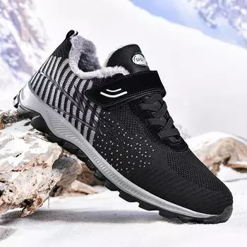 Зимние зимние ботинки для мужчин и женщин, сохраняющие тепло, хлопковая обувь, уличная походная обувь, плюшевые теплые высокие ботильоны, мужские кроссовки 38 чёрный