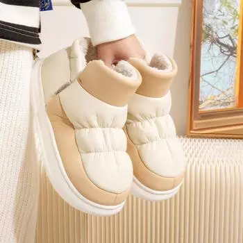 Зимние зимние ботинки на толстой подошве для женщин. Короткие плюшевые и толстые нескользящие хлопковые тапочки для женщин. 36-37 хаки
