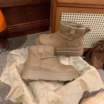 Зимние зимние ботинки на толстой подошве женские 2024 бархатные теплые зимние хлопковые короткие ботинки нескользящие северо-восточные хлопковые ботинки Mao Mao 35 хаки