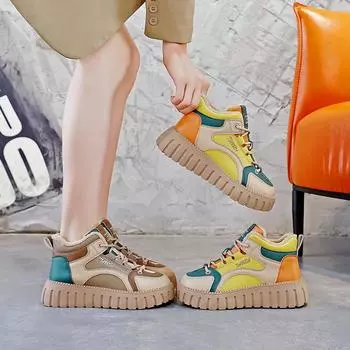 Зимние зимние ботинки, женская теплая хлопковая обувь, уличная походная обувь, плюшевые теплые высокие ботильоны, женские кроссовки 35 жёлтый