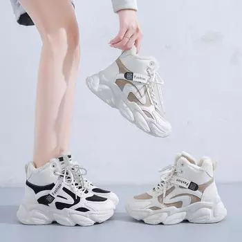 Зимние зимние ботинки, женская теплая хлопковая обувь, уличная походная обувь, плюшевые теплые высокие ботильоны, женские кроссовки 35 белый