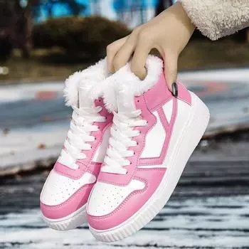 Зимние зимние ботинки, женская теплая хлопковая обувь, уличная походная обувь, плюшевые теплые высокие ботильоны, женские кроссовки 36 розовый