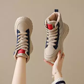 Зимние зимние ботинки, женская теплая хлопковая обувь, уличная походная обувь, плюшевые теплые высокие ботильоны, женские кроссовки 35 хаки