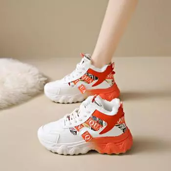 Зимние зимние ботинки, женская теплая хлопковая обувь, уличная походная обувь, плюшевые теплые высокие ботильоны, женские кроссовки 35 оранжевый