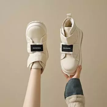 Зимние зимние ботинки, женская теплая хлопковая обувь, уличная походная обувь, плюшевые теплые высокие ботильоны, женские кроссовки 35 чёрный