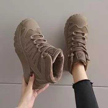 Зимние зимние ботинки, женская теплая хлопковая обувь, уличная походная обувь, плюшевые теплые высокие ботильоны, женские кроссовки 35 чёрный