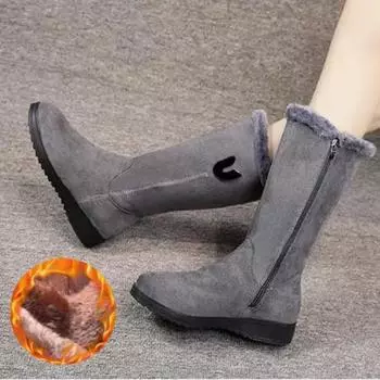 Зимние зимние ботинки, женские новые бархатные утепленные ботинки средней длины, нескользящая теплая хлопковая обувь с плоской подошвой и боковой молнией, большие размеры 35 чёрный