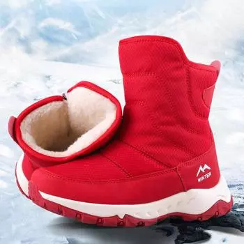 Зимние зимние ботинки, женские повседневные удобные теплые ботильоны, уличные водонепроницаемые нескользящие бархатные короткие сапоги 36 красный