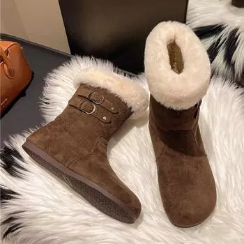 Зимние зимние меховые теплые ботильоны на плоской подошве замшевые женские туфли брендовые дизайнерские плюшевые хлопковые ботинки челси новые повседневные ботинки женские 35