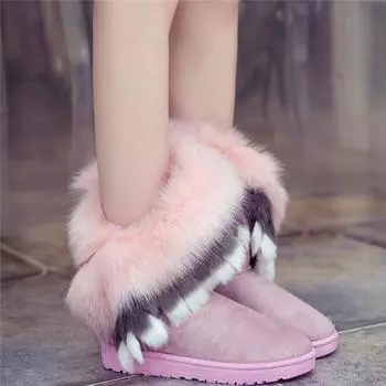 Зимние зимние сапоги из искусственного лисьего меха с кроличьим мехом. Женские ботинки «Мартенс» плюс бархатные ботинки «Мартенс». 42 чёрный